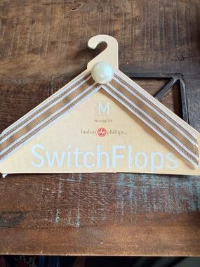 lindsay phillips Tan and White Striped Ribbon Flip-Flop Straps